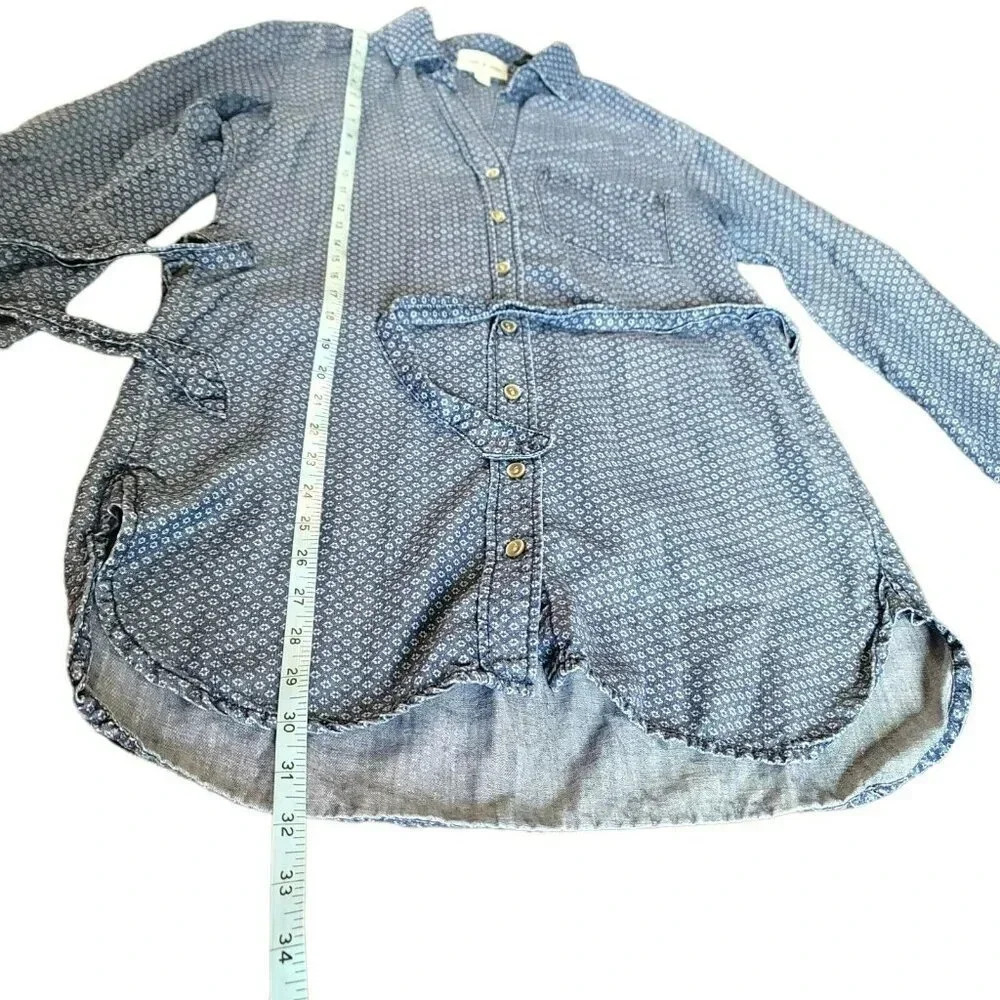 Cloth and Stone size xs Chambray Denim Printed Belted button down Tunic Top - Picture 5 of 10